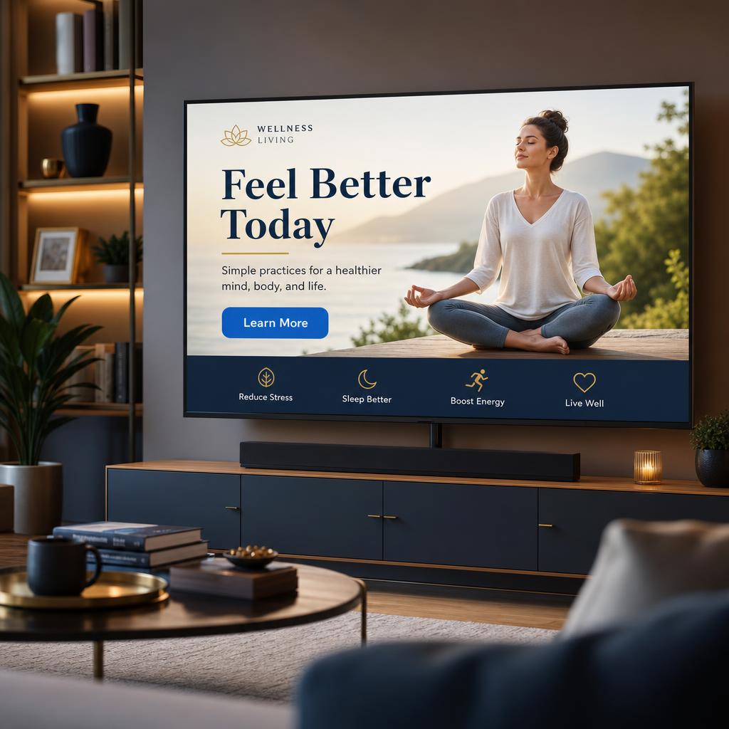 OTT TV streaming wellness ad on a smart TV