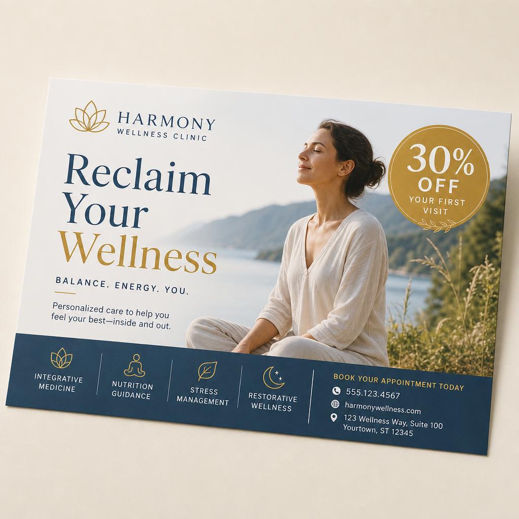 Direct-mail postcard promoting a wellness service